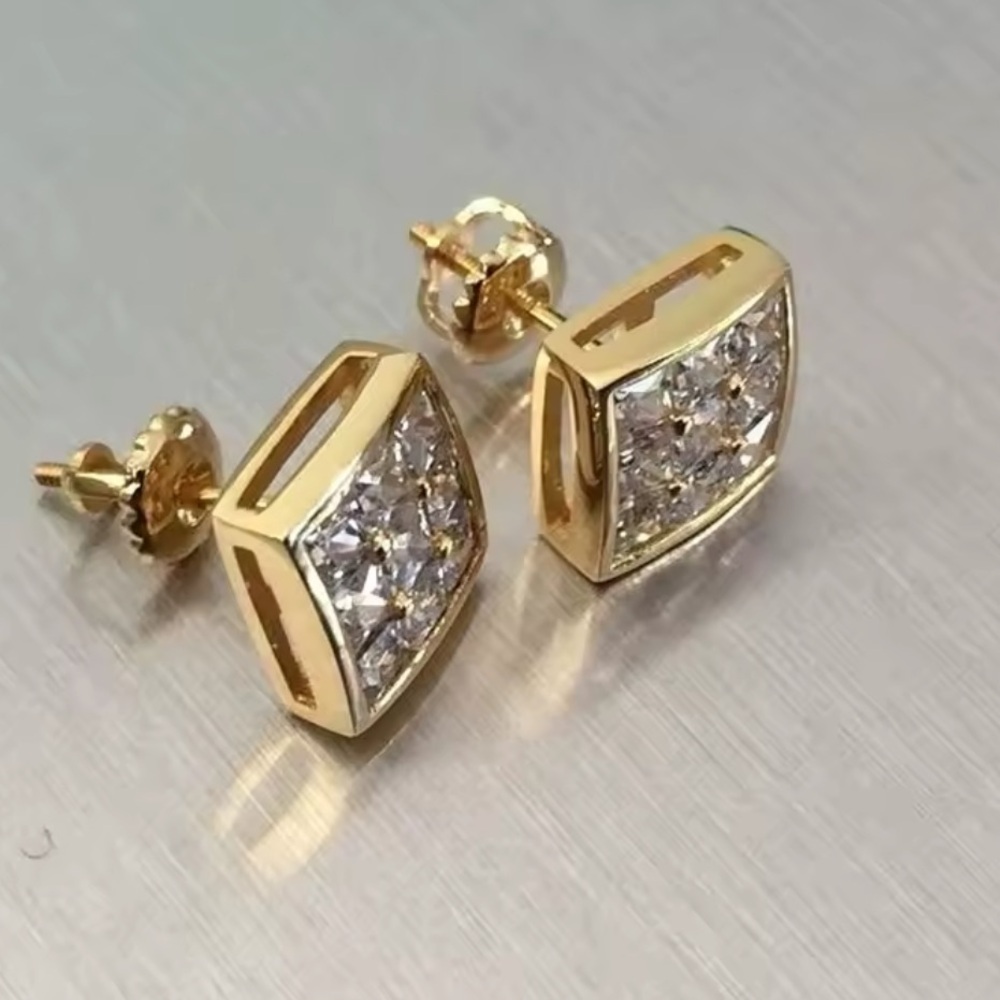 Gold Square Stud Earrings with Crystals